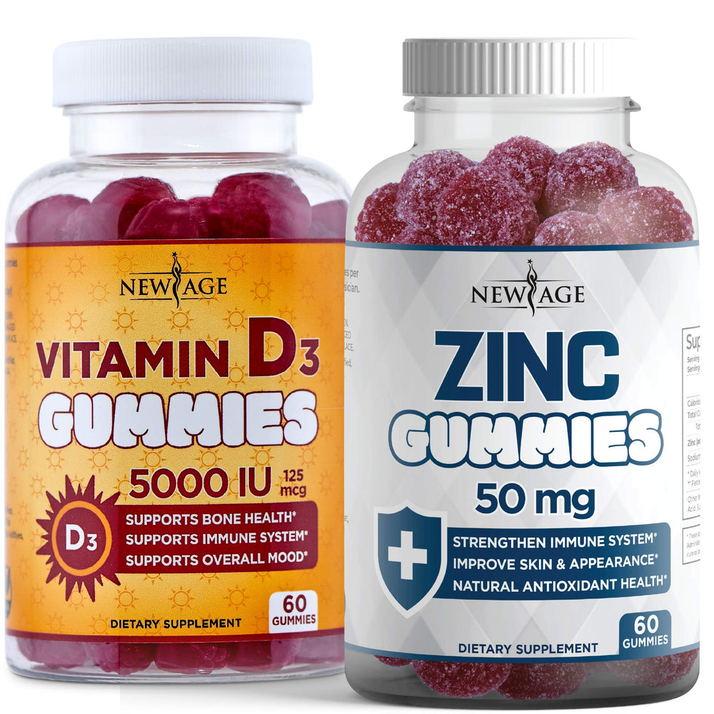 Front hero image of New Age Immune Defense Combo 2-pack with Vitamin D3 and Zinc gummies 120 count