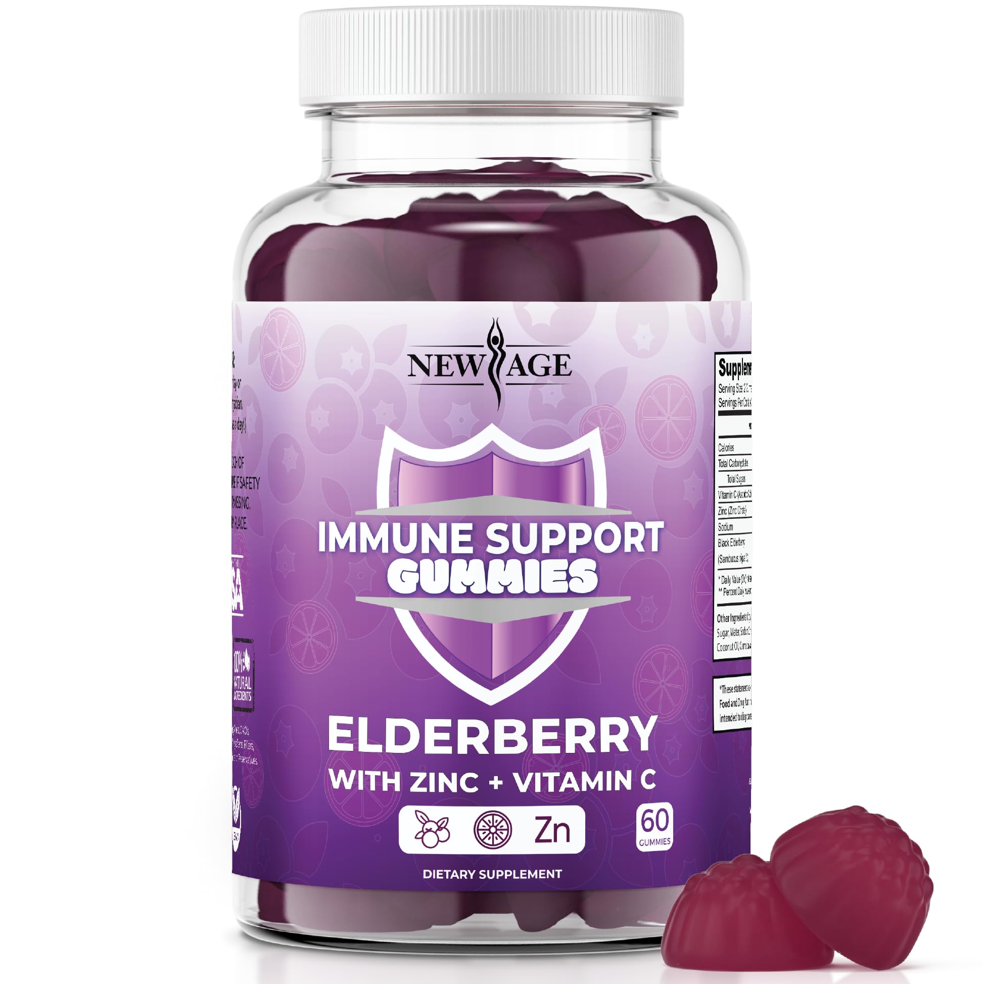 New Age Immune System Support Gummies with Sambucus Elderberry - 60 count