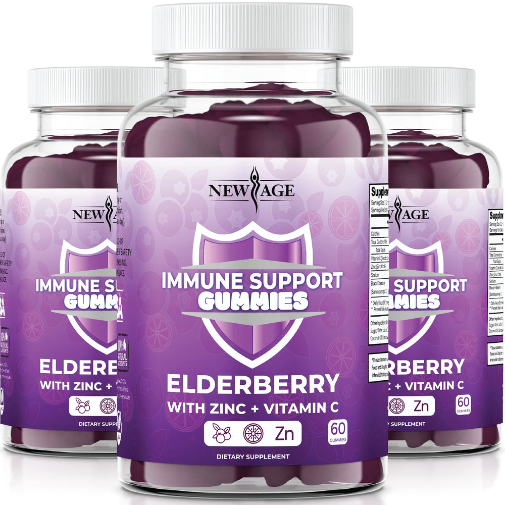 Front view of NEW AGE Immune System Support Gummies bottle with label