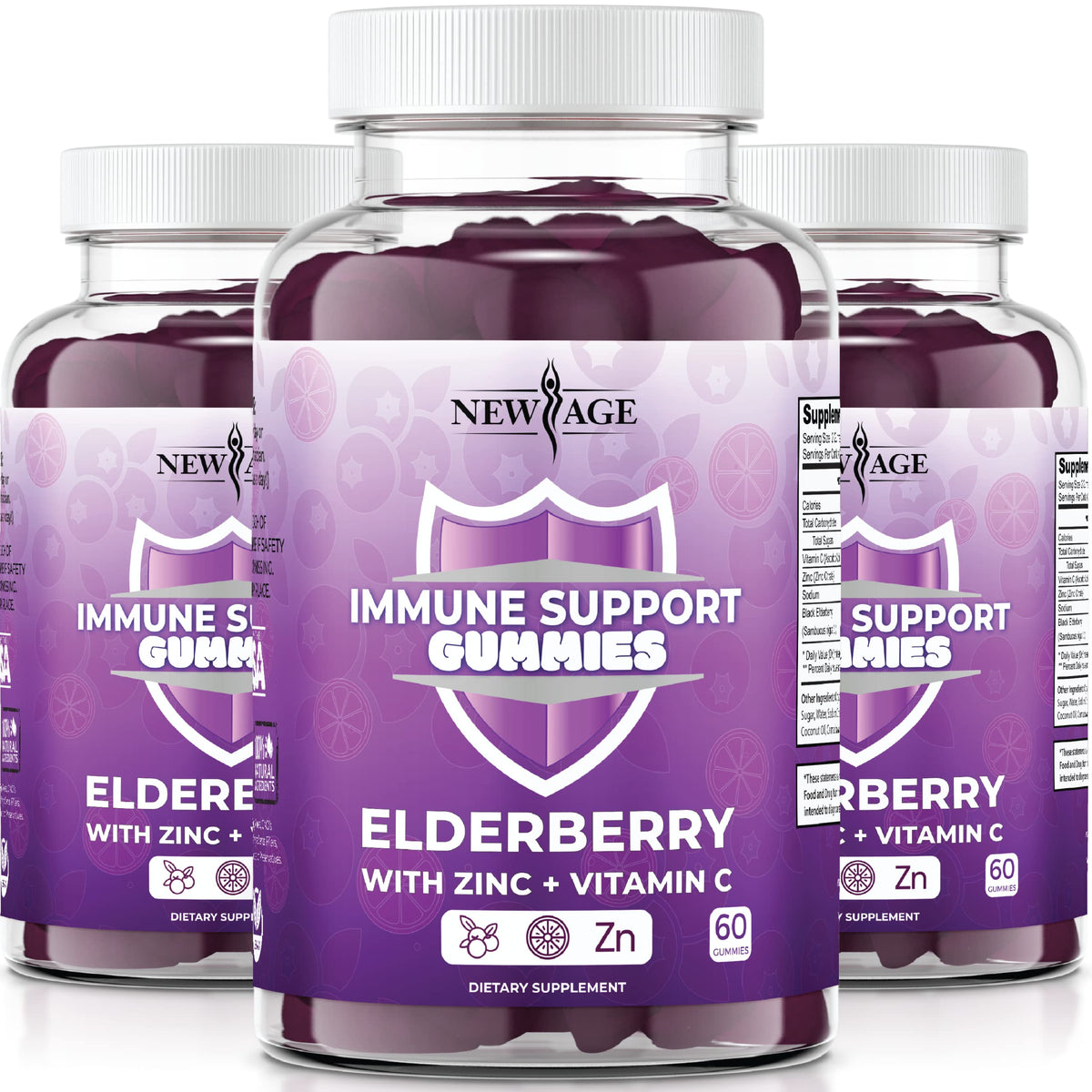 Front view of NEW AGE Immune System Support Gummies bottle with label