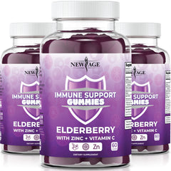 Front view of NEW AGE Immune System Support Gummies bottle with label