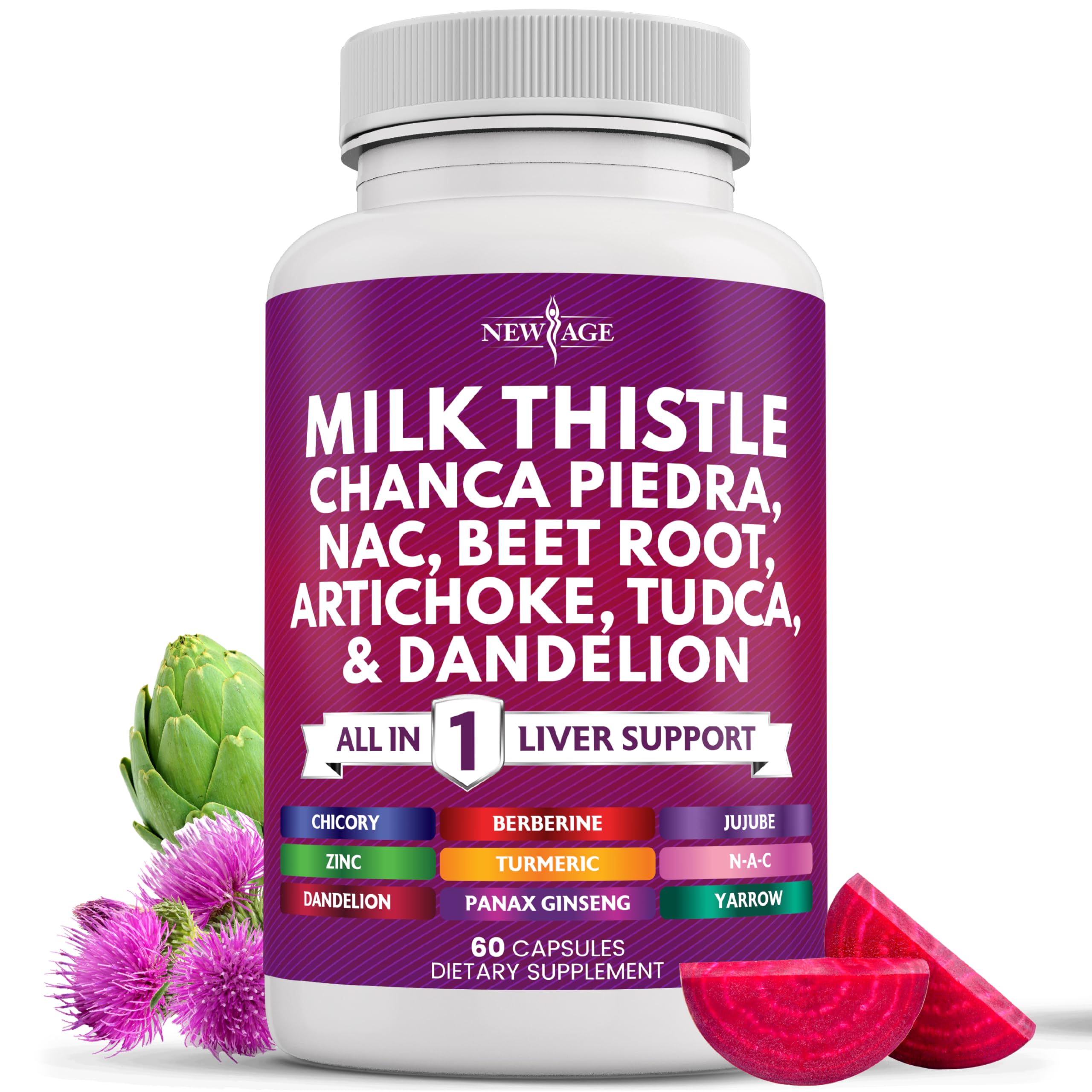 New Age Liver Support bottle label featuring Milk Thistle, NAC, and TUDCA