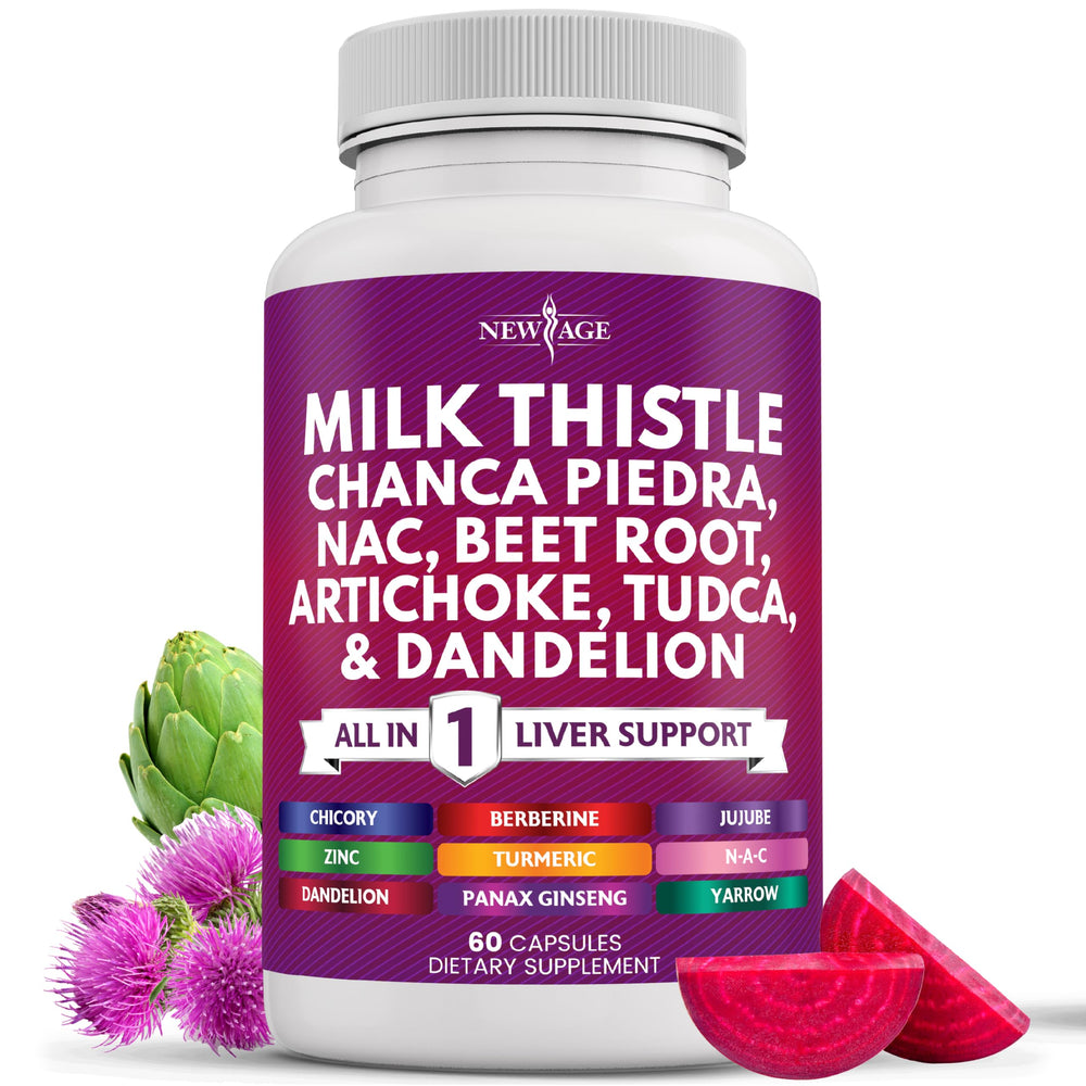 New Age Liver Support bottle label featuring Milk Thistle, NAC, and TUDCA