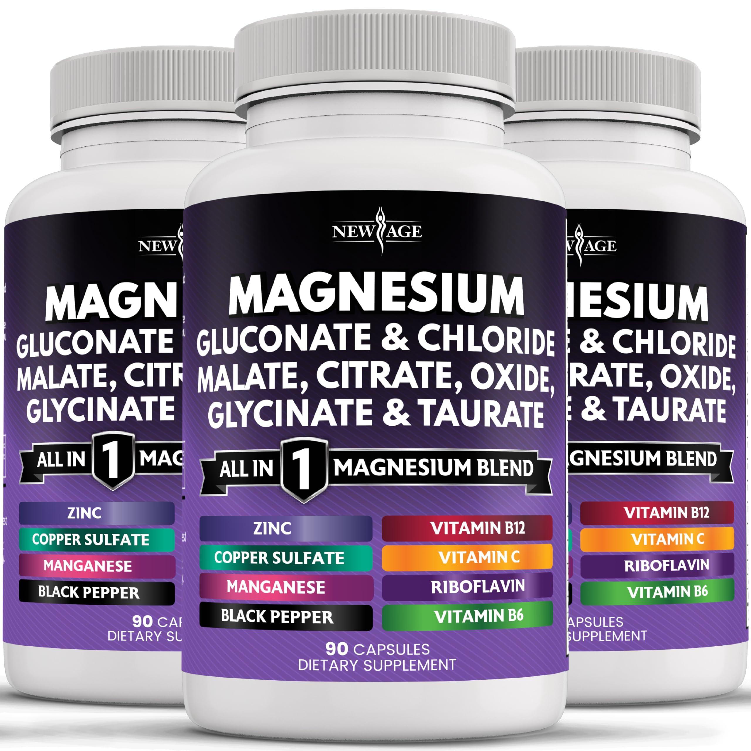 New Age Magnesium Supplement bottle on white background