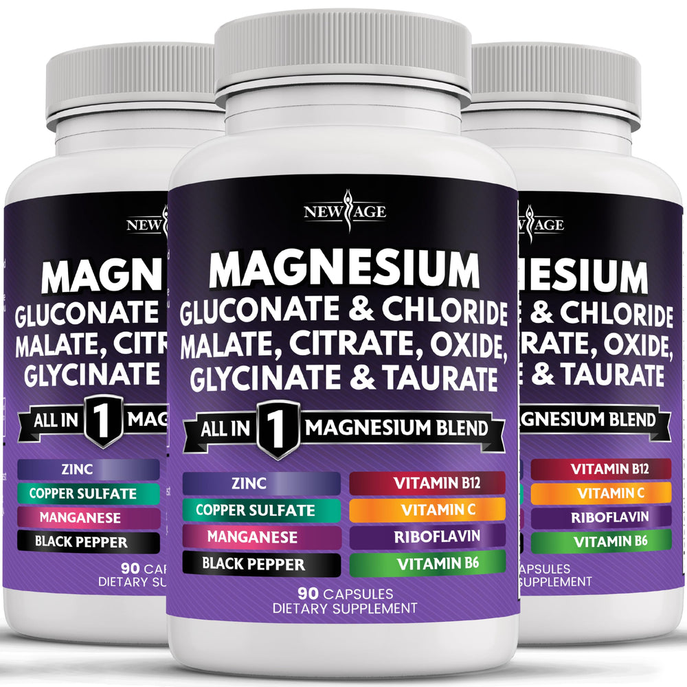 New Age Magnesium Supplement bottle on white background