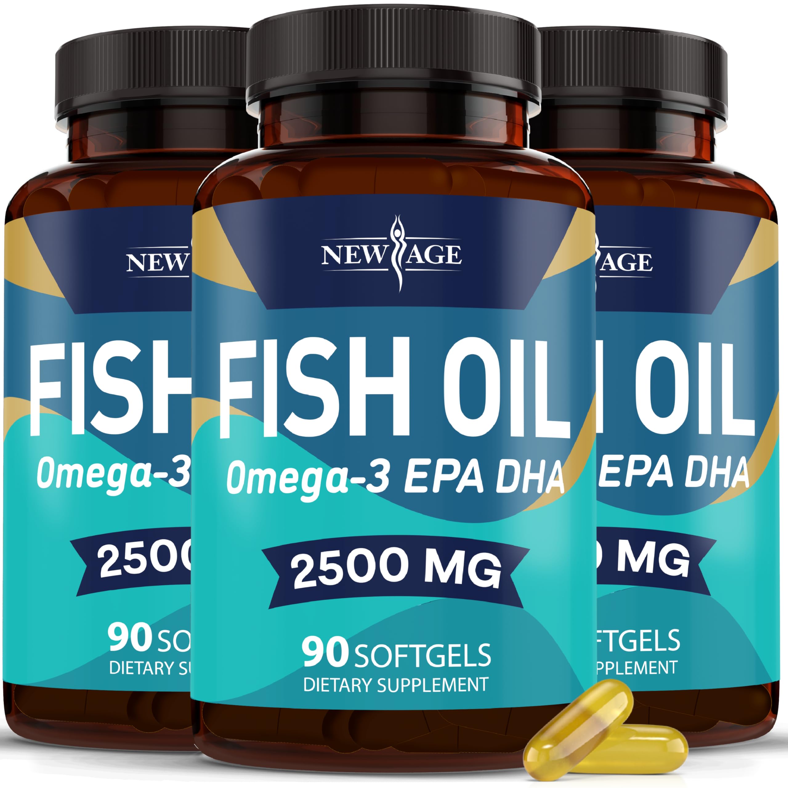 New Age Omega-3 Fish Oil bottle with 270 softgels