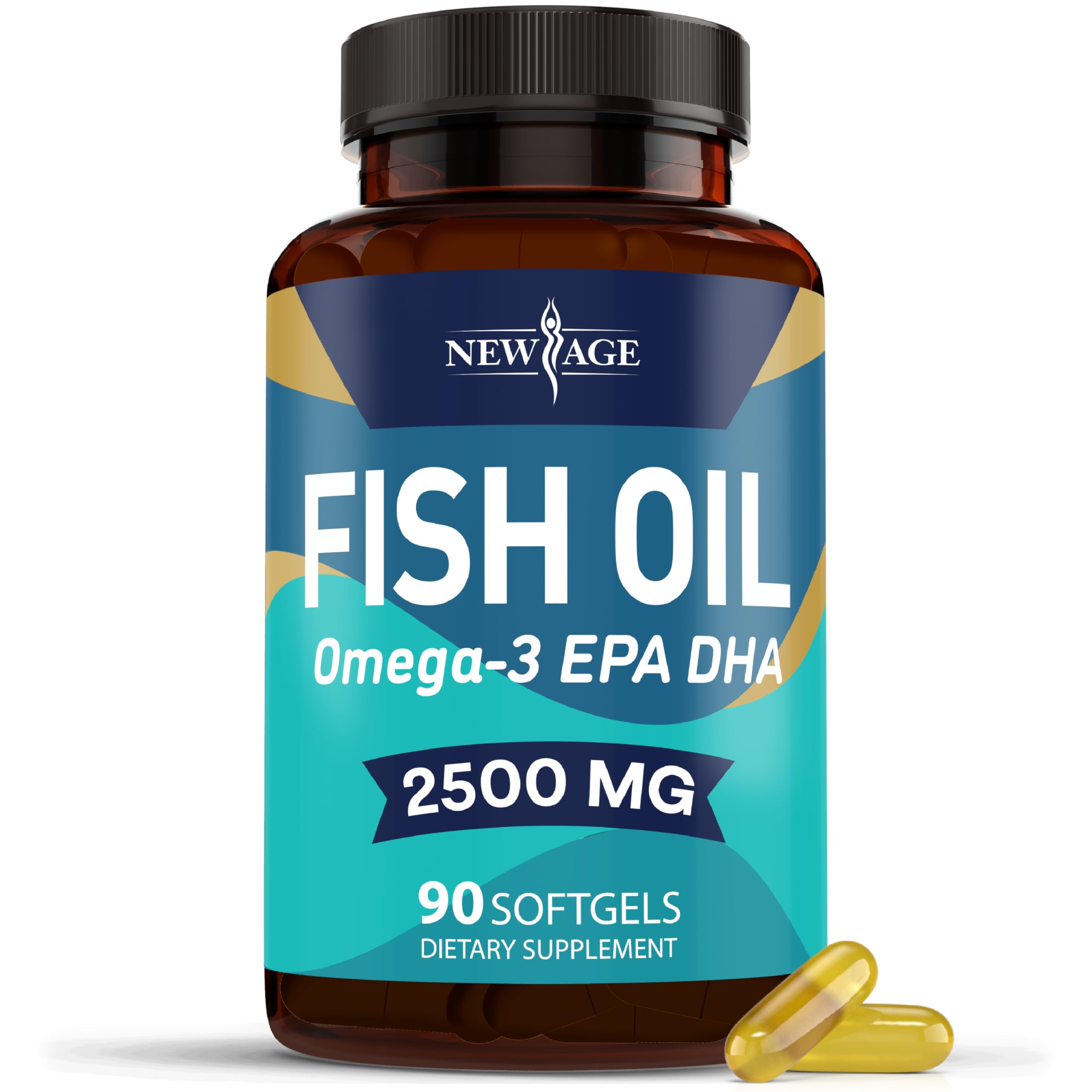 Bottle of NEW AGE Omega-3 Fish Oil softgels