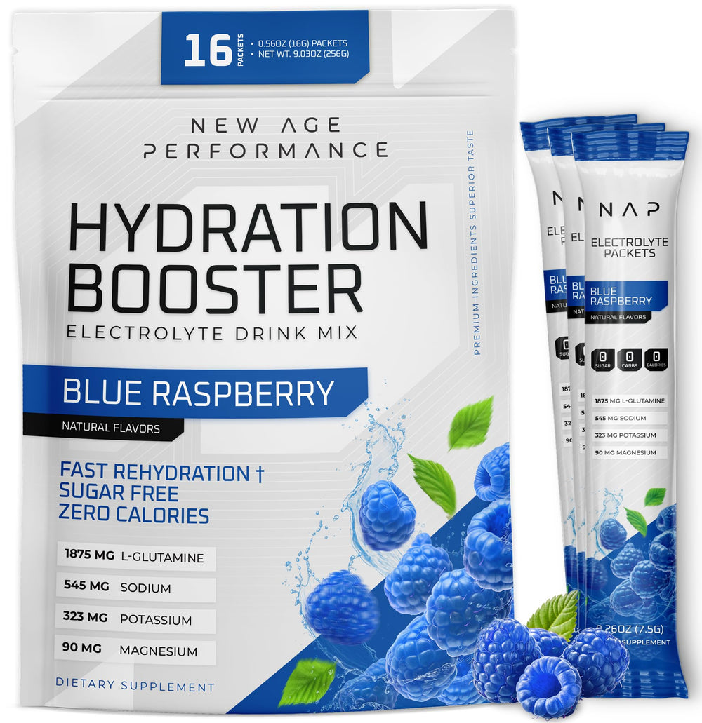 New Age Performance Hydration Packets blue raspberry box front