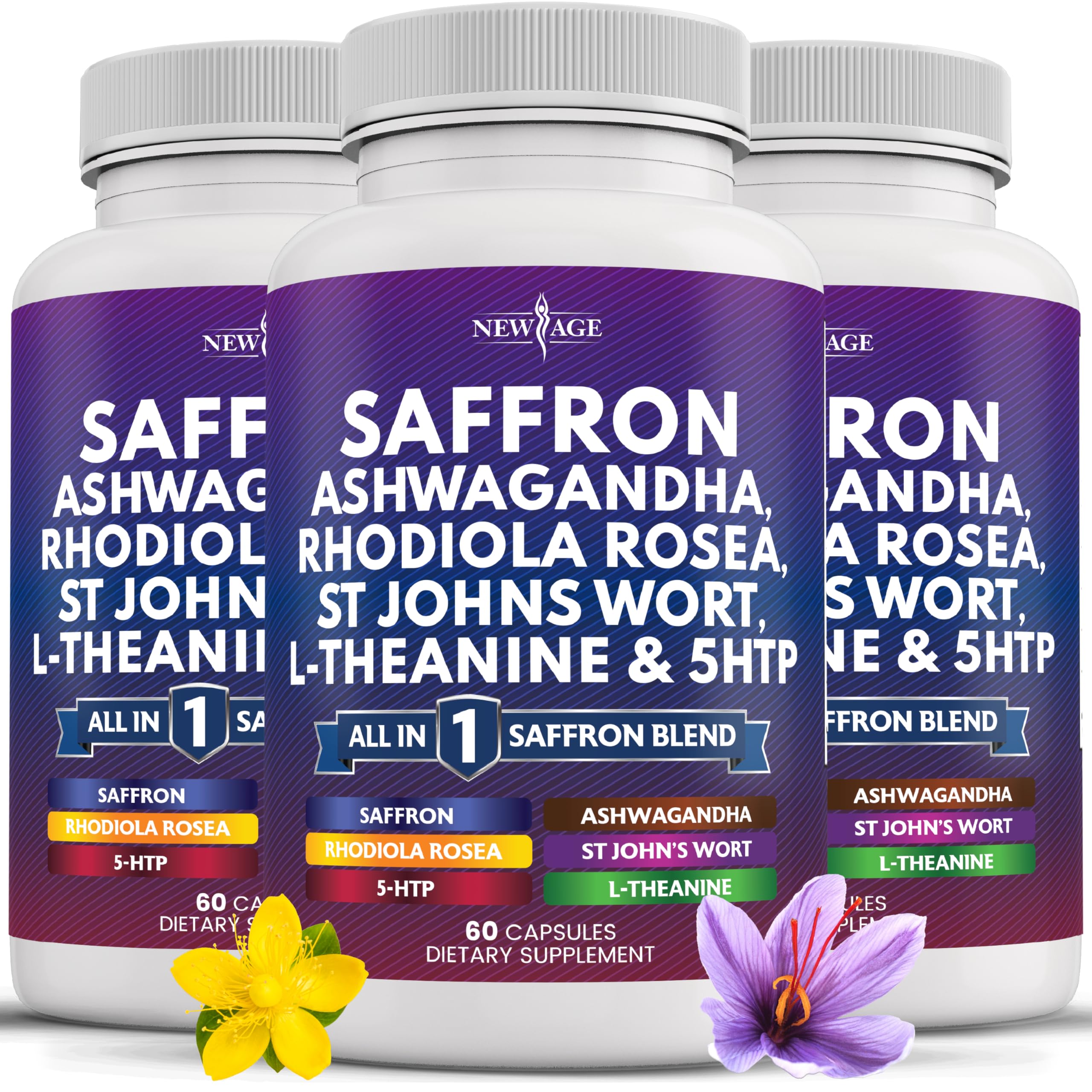 NEW AGE Saffron supplement bottle with 60 capsules