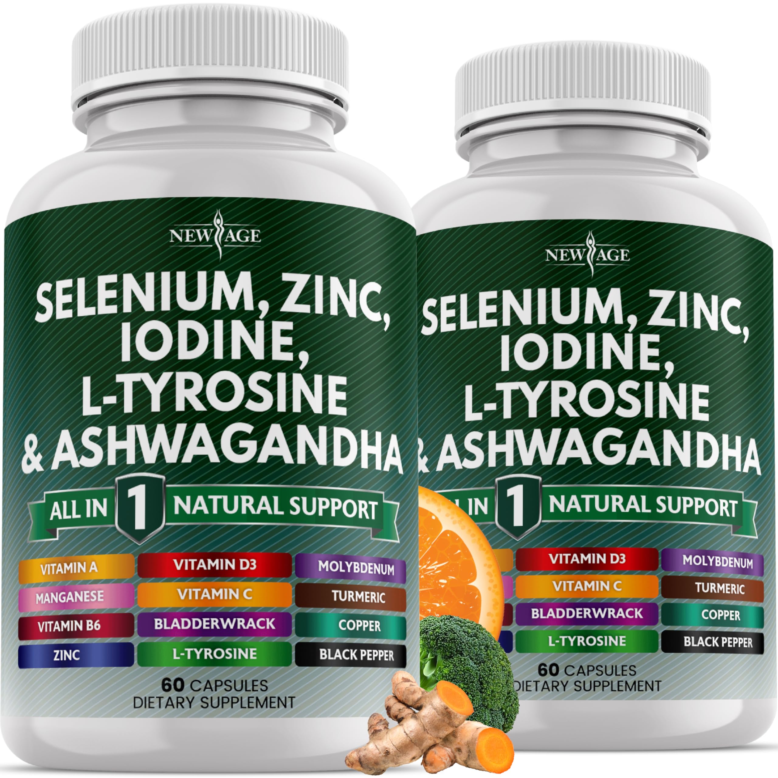 New Age Selenium-Zinc-Iodine-L Tyrosine-Ashwagandha bottle - 120 count