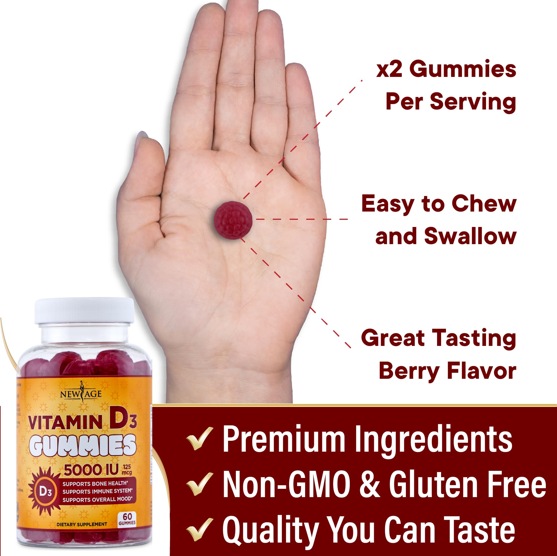 Nutrition facts and ingredients for NEW AGE Vitamin D3 Gummies