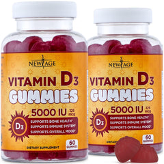 Front view of NEW AGE Vitamin D3 5000 IU Gummies packaging