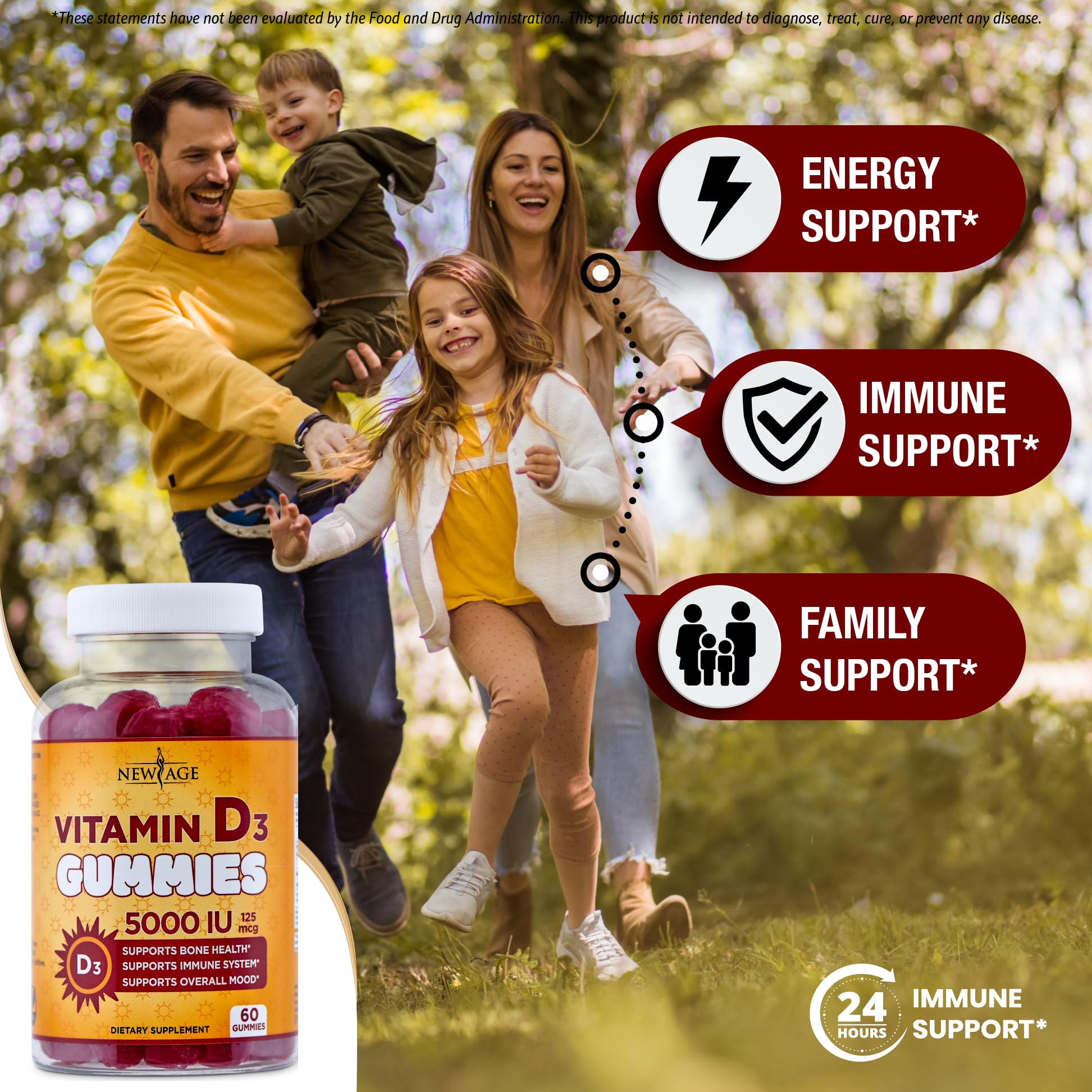 Supports bone health with NEW AGE Vitamin D3 5000 IU Gummies