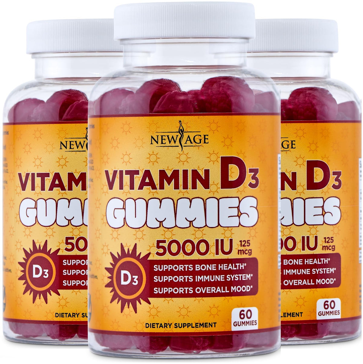 New Age Vitamin D3 5000 IU gummies bottle – front view