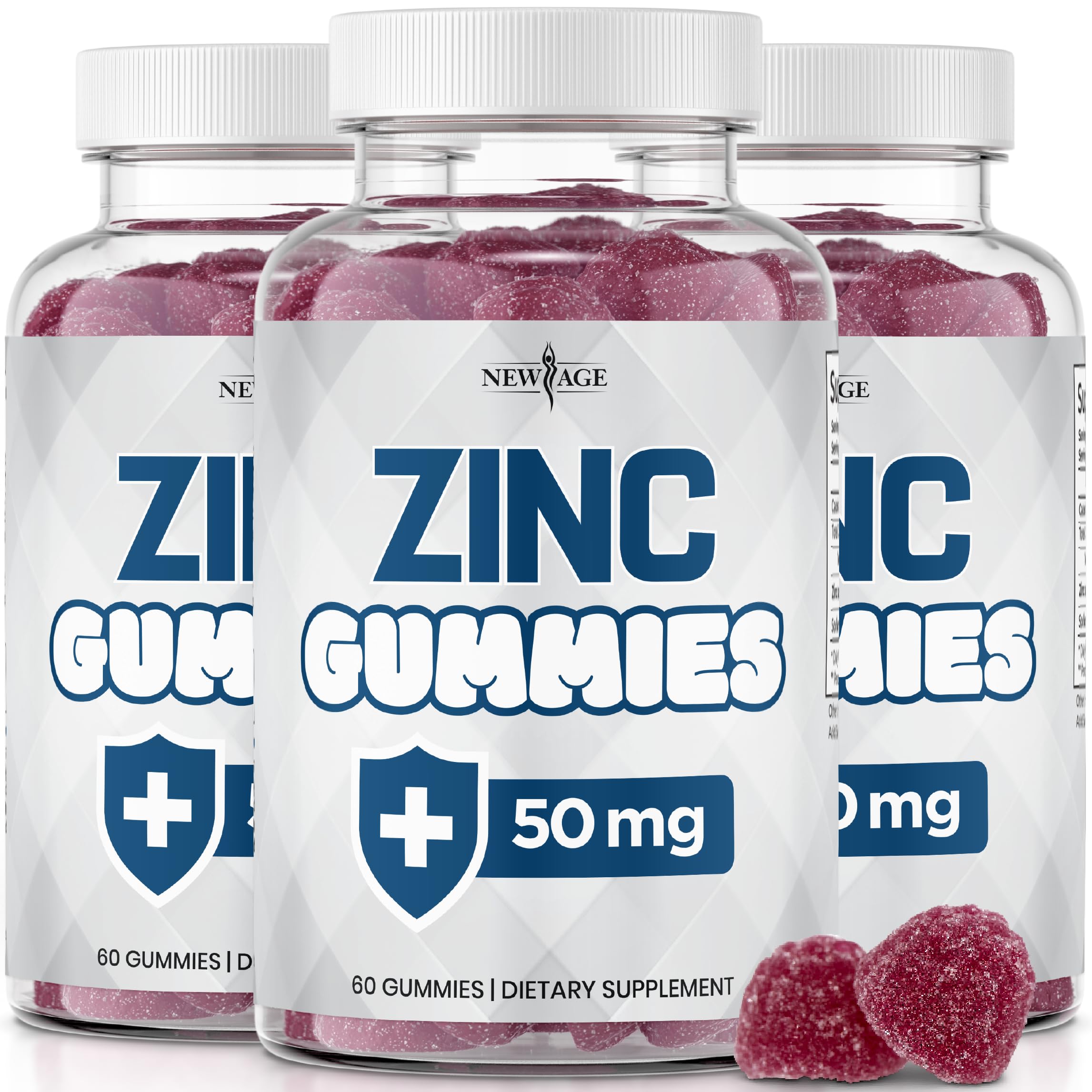 New Age Zinc Gummies bottle showing 50mg immune booster