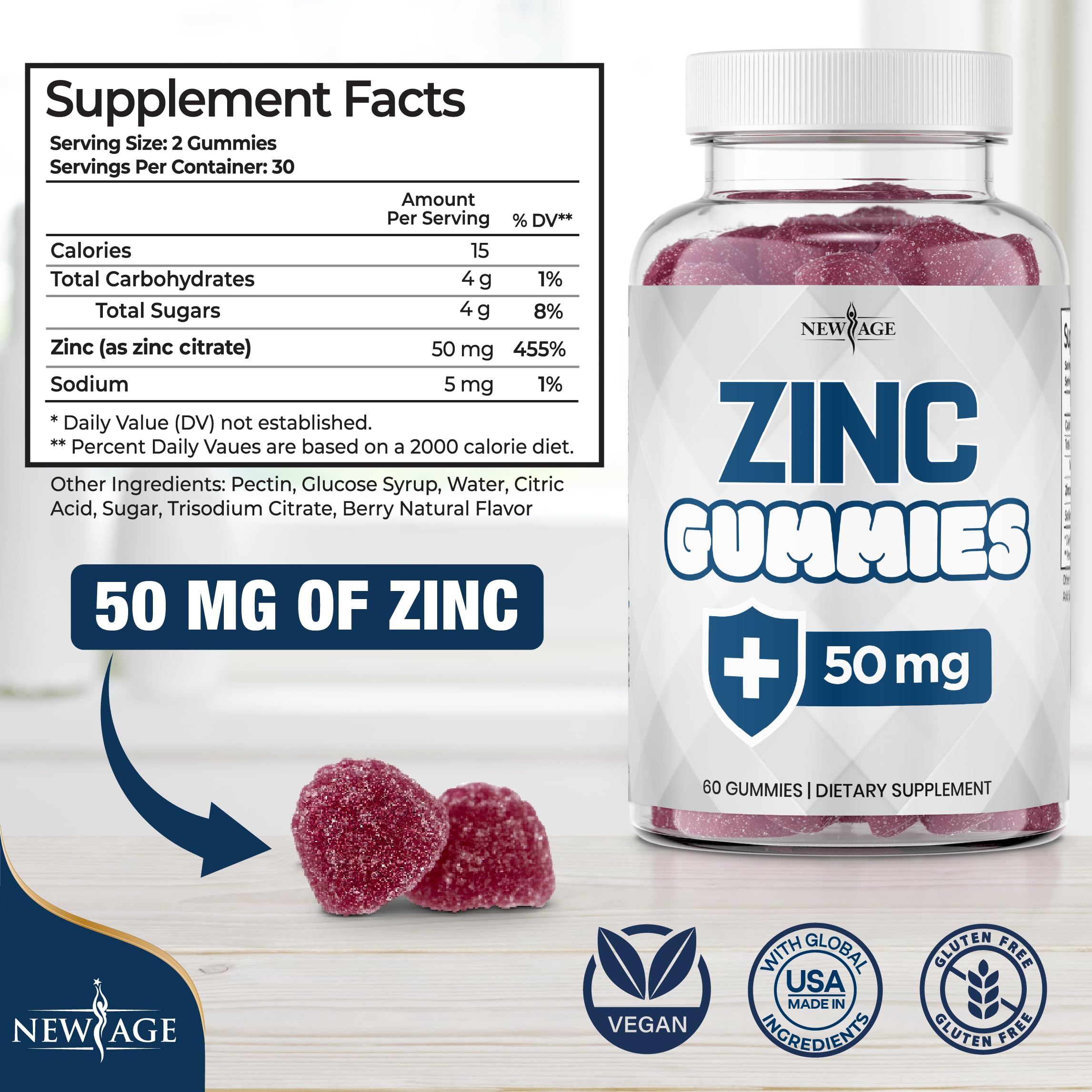Pack of 3 zinc gummies with 180-count total