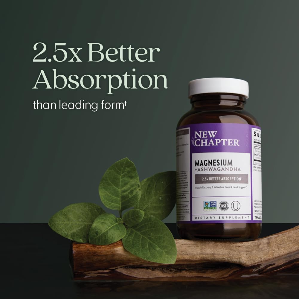 New Chapter ashwagandha leaf and root extract close-up, organic adaptogen source.