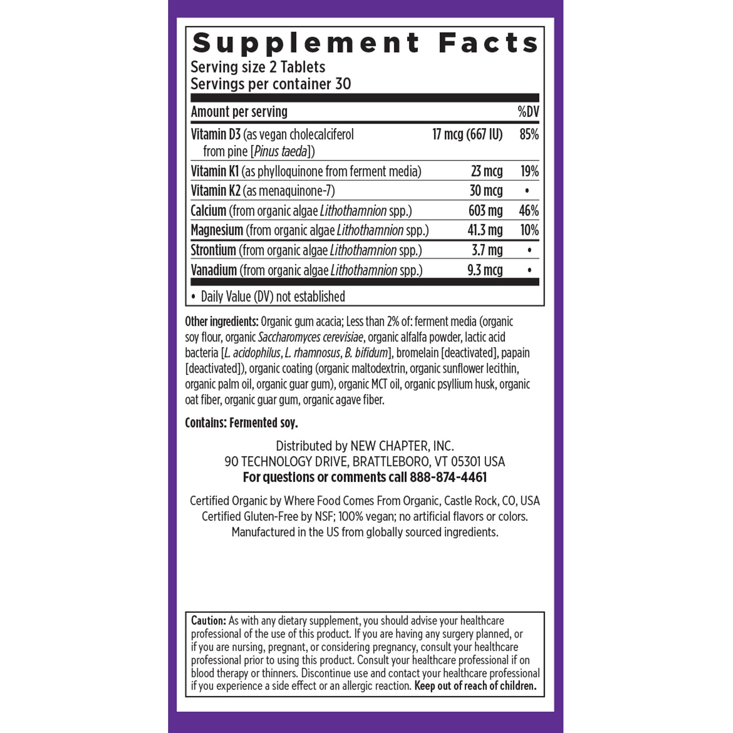 Vegetarian, gluten-free calcium supplement packaging and label