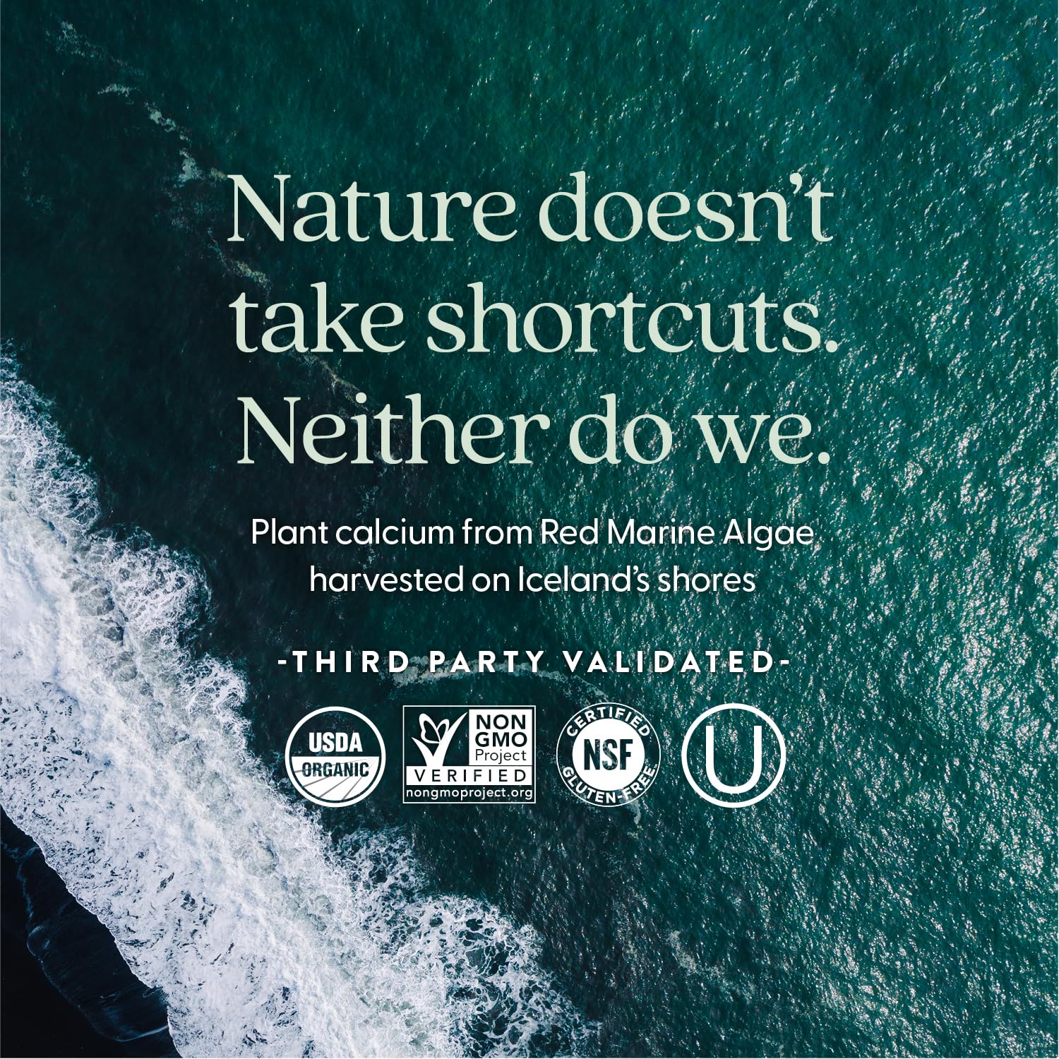 USDA Organic, Non-GMO Project Verified, vegan, kosher, gluten-free badges on packaging