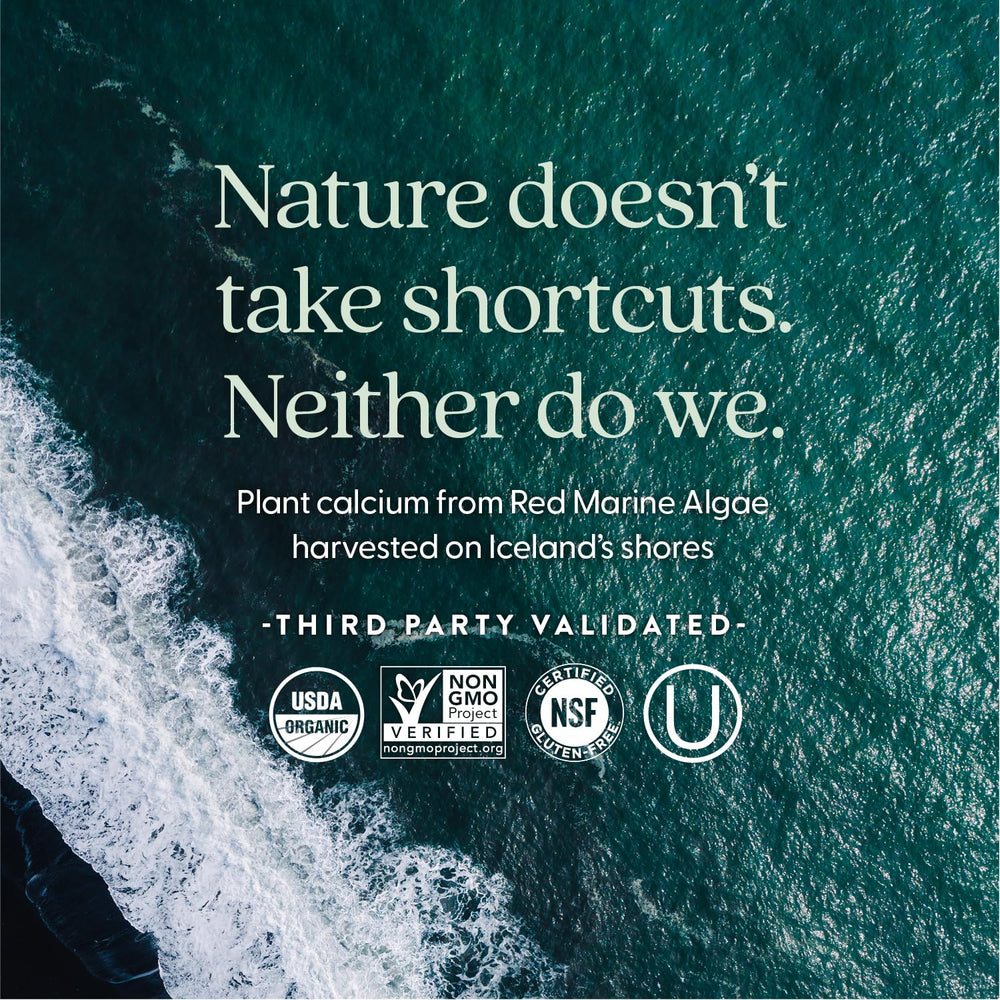 USDA Organic, Non-GMO Project Verified, vegan, kosher, gluten-free badges on packaging