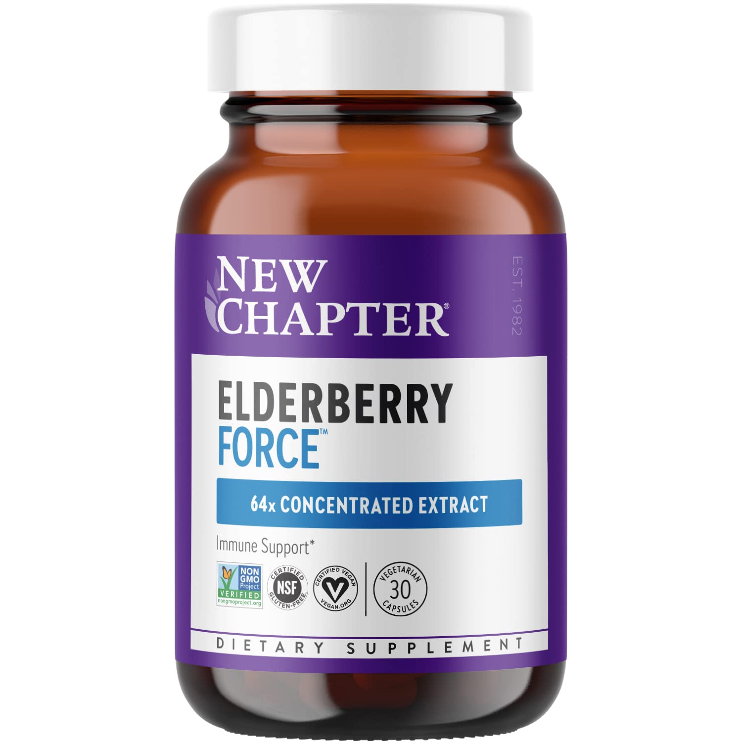 New Chapter Elderberry Force 64x concentrated elderberry capsules bottle
