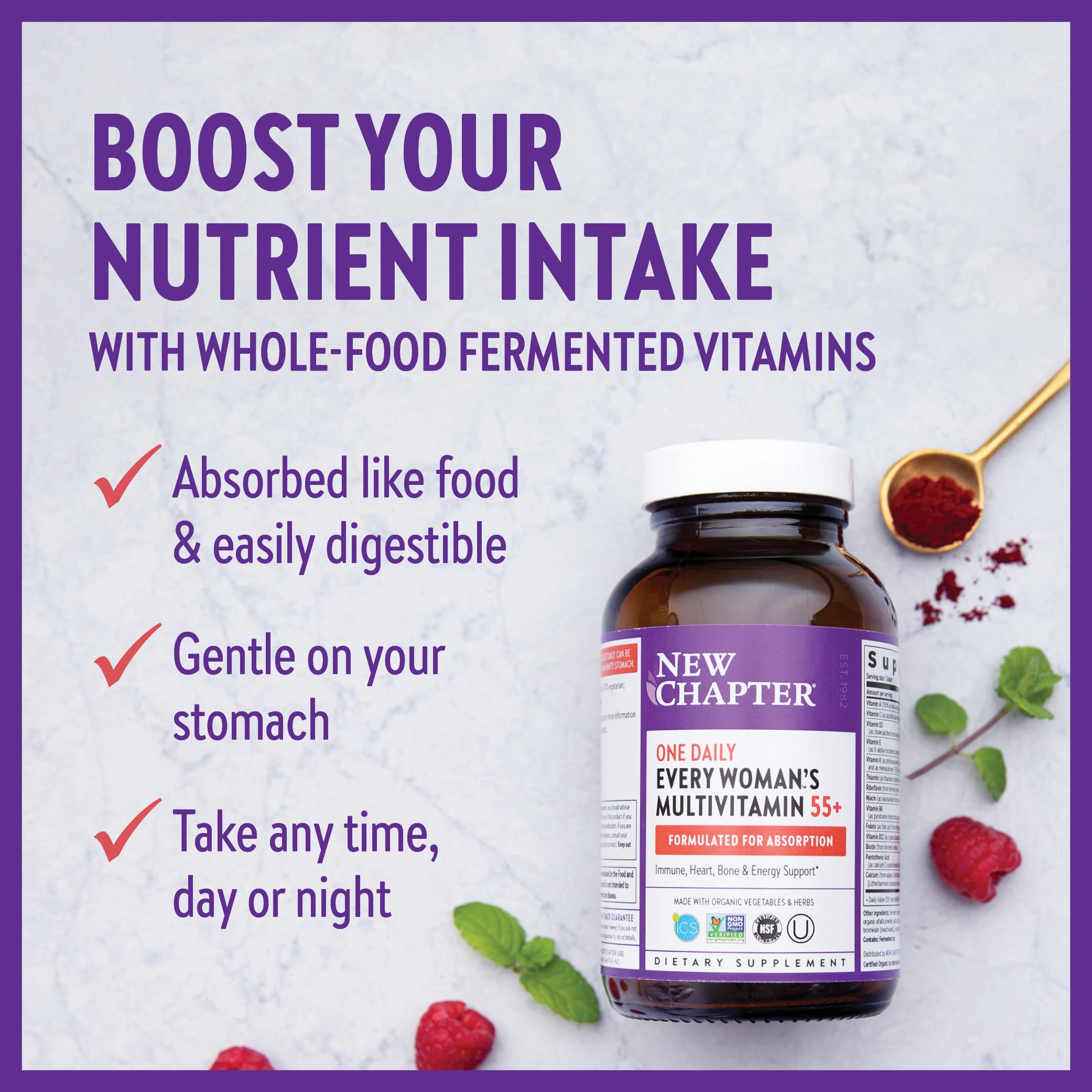 Label showing fermented whole-food ingredients on New Chapter 55+