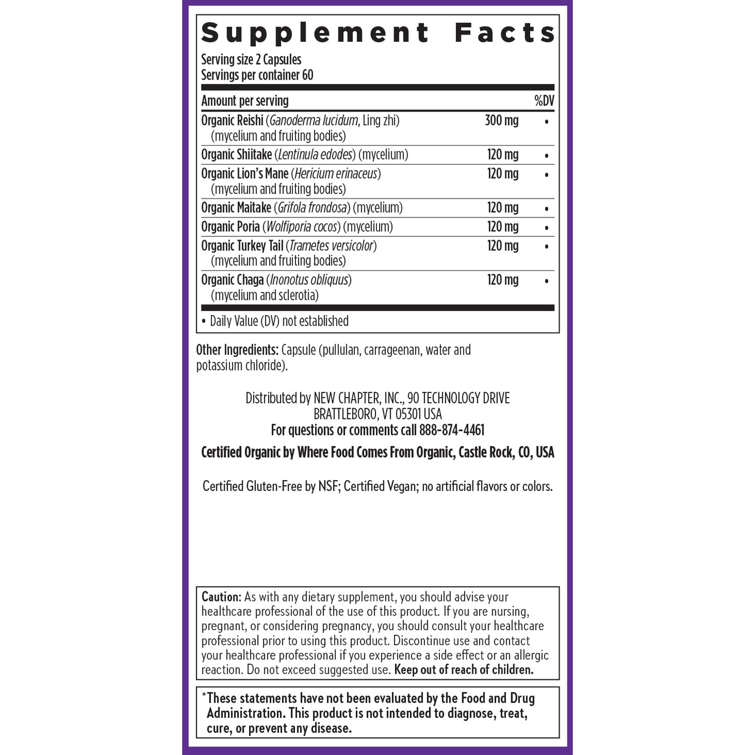 USA grown, vegan, organic and gluten-free seals on label
