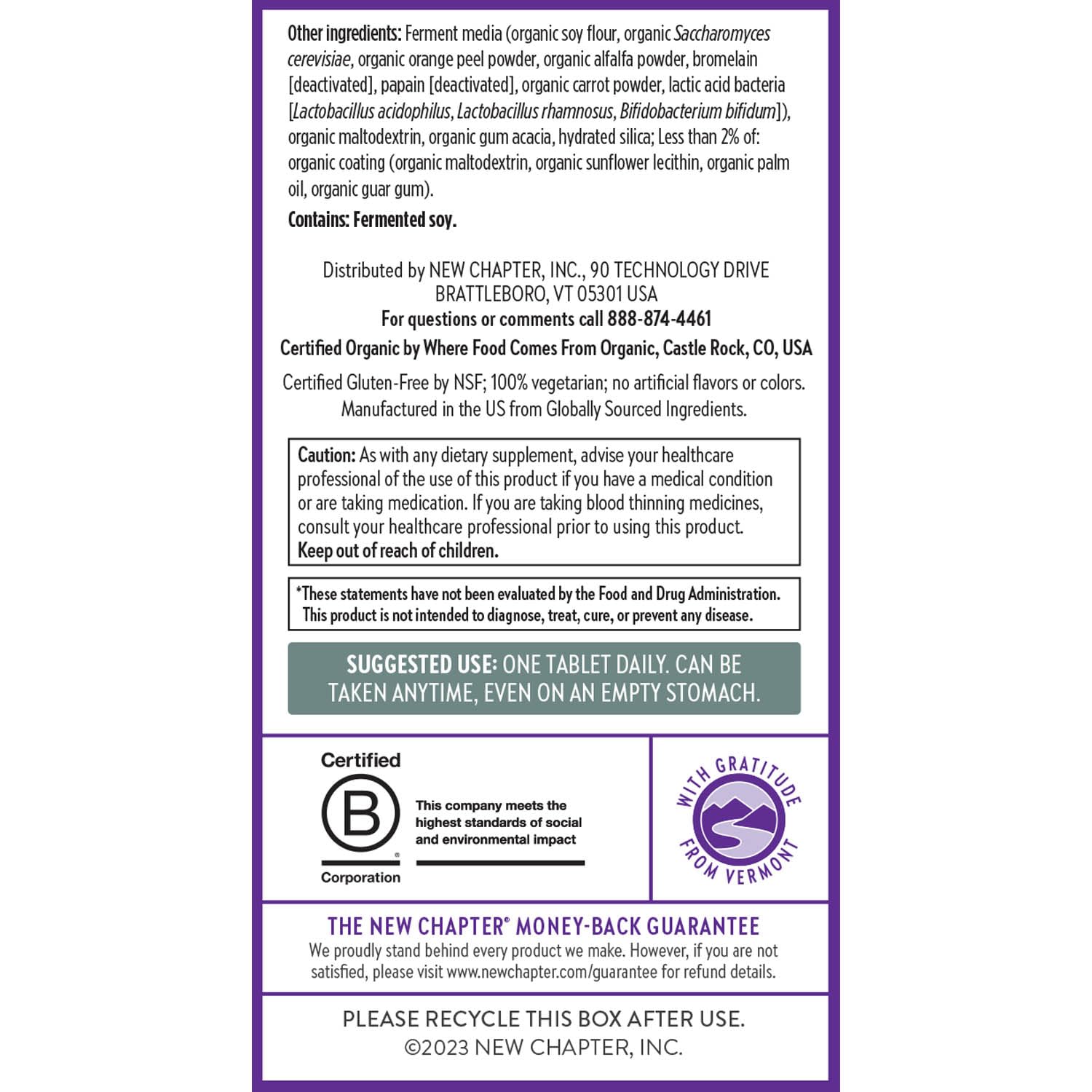 Non-GMO, vegetarian, kosher, and gluten-free certifications