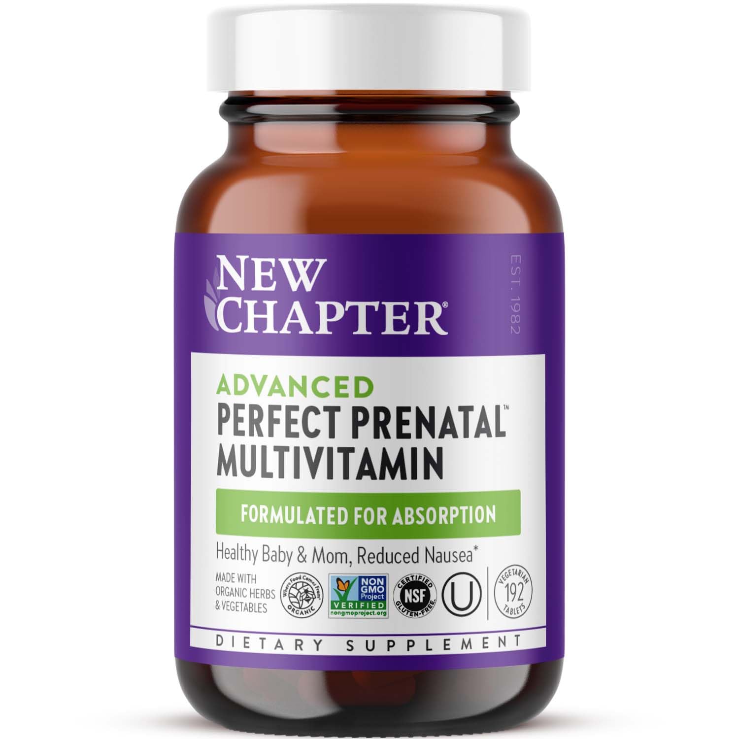 Front view of New Chapter Perfect Prenatal Vitamins bottle