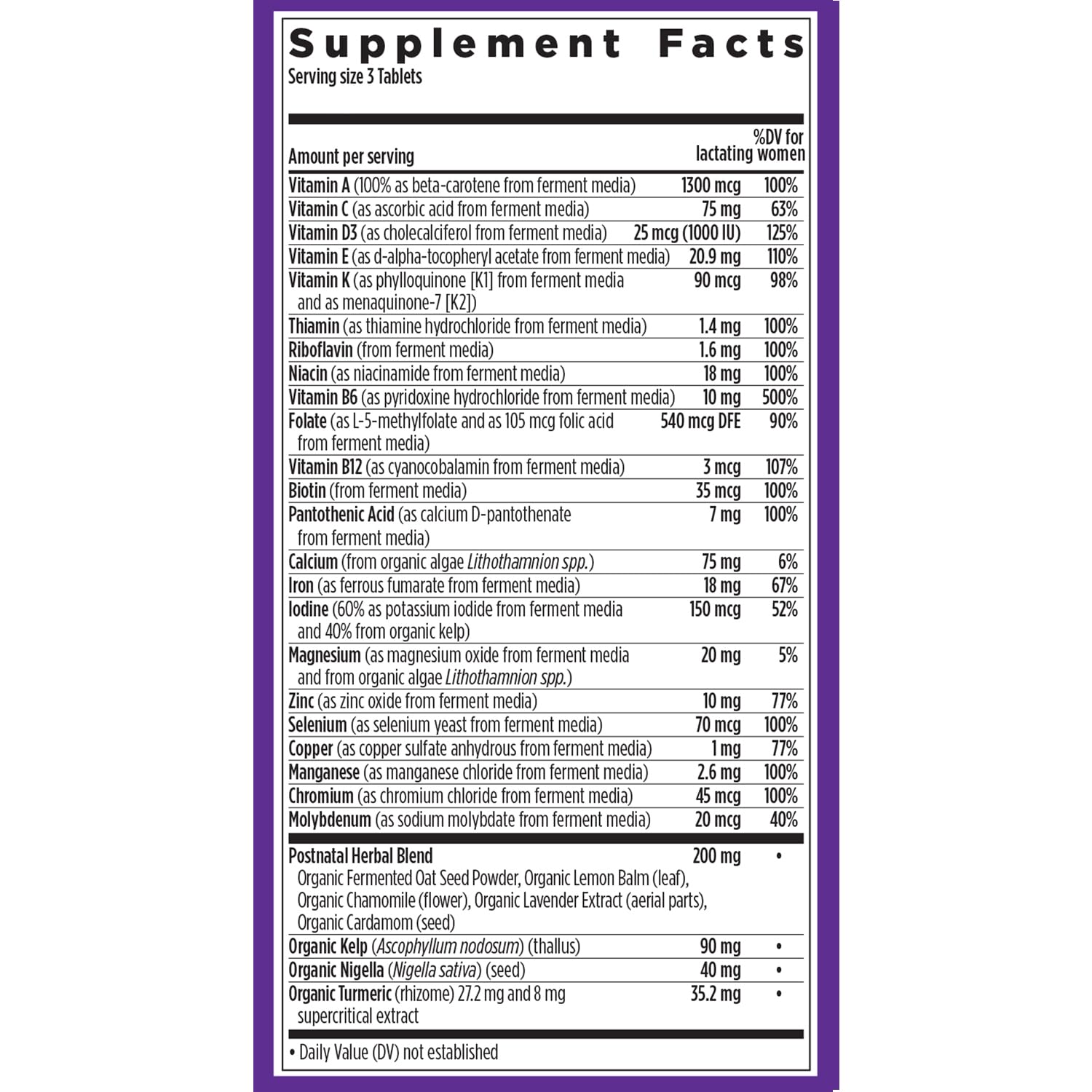 Vitamins and minerals for lactation support