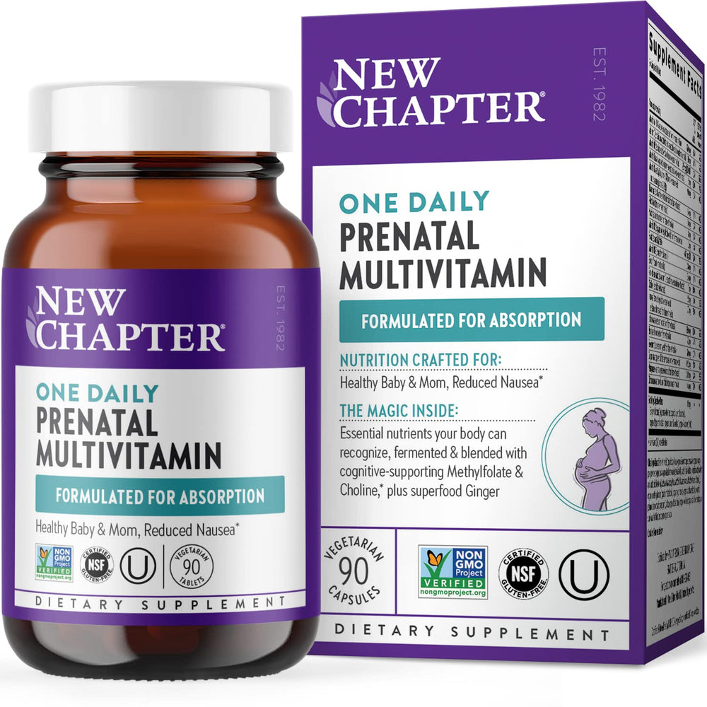 Bottle of New Chapter Prenatal Vitamin on white background