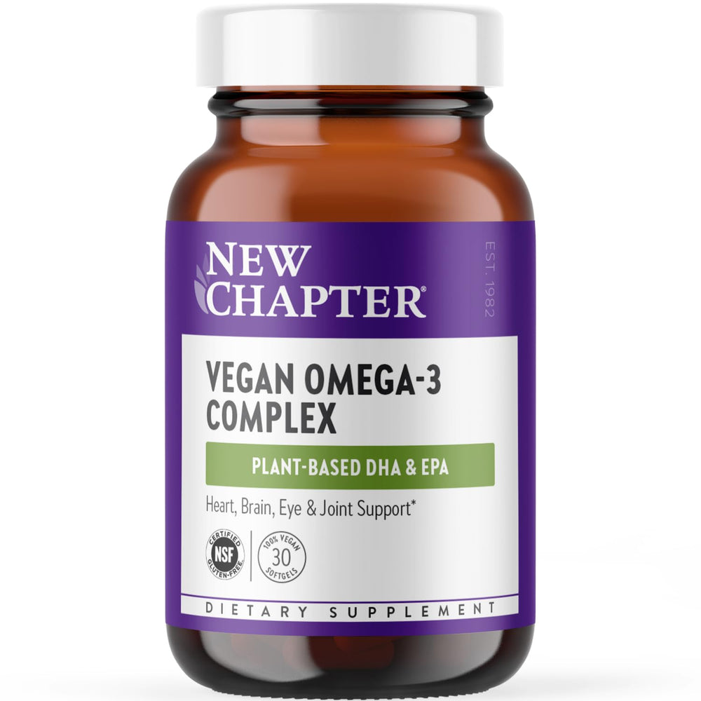 New Chapter vegan omega-3 DHA EPA DPA softgels bottle label