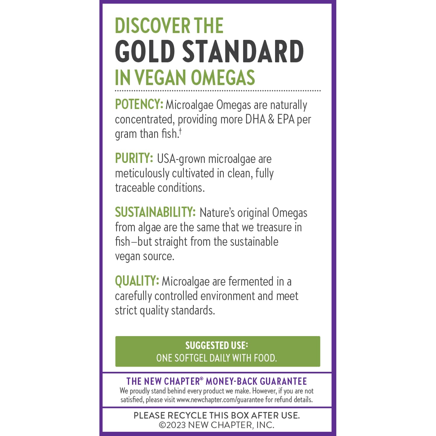 USA-grown vegan omega-3 label and certifications on bottle