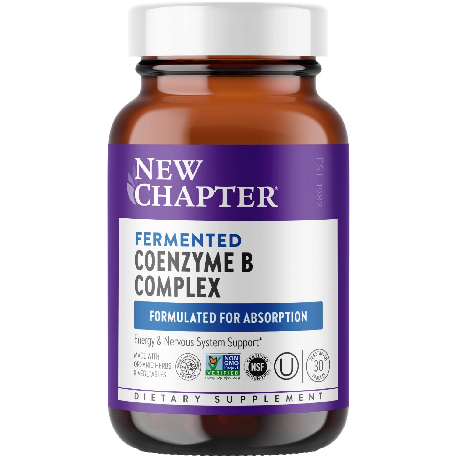 Front view of New Chapter Vitamin B Complex fermented 30-count bottle