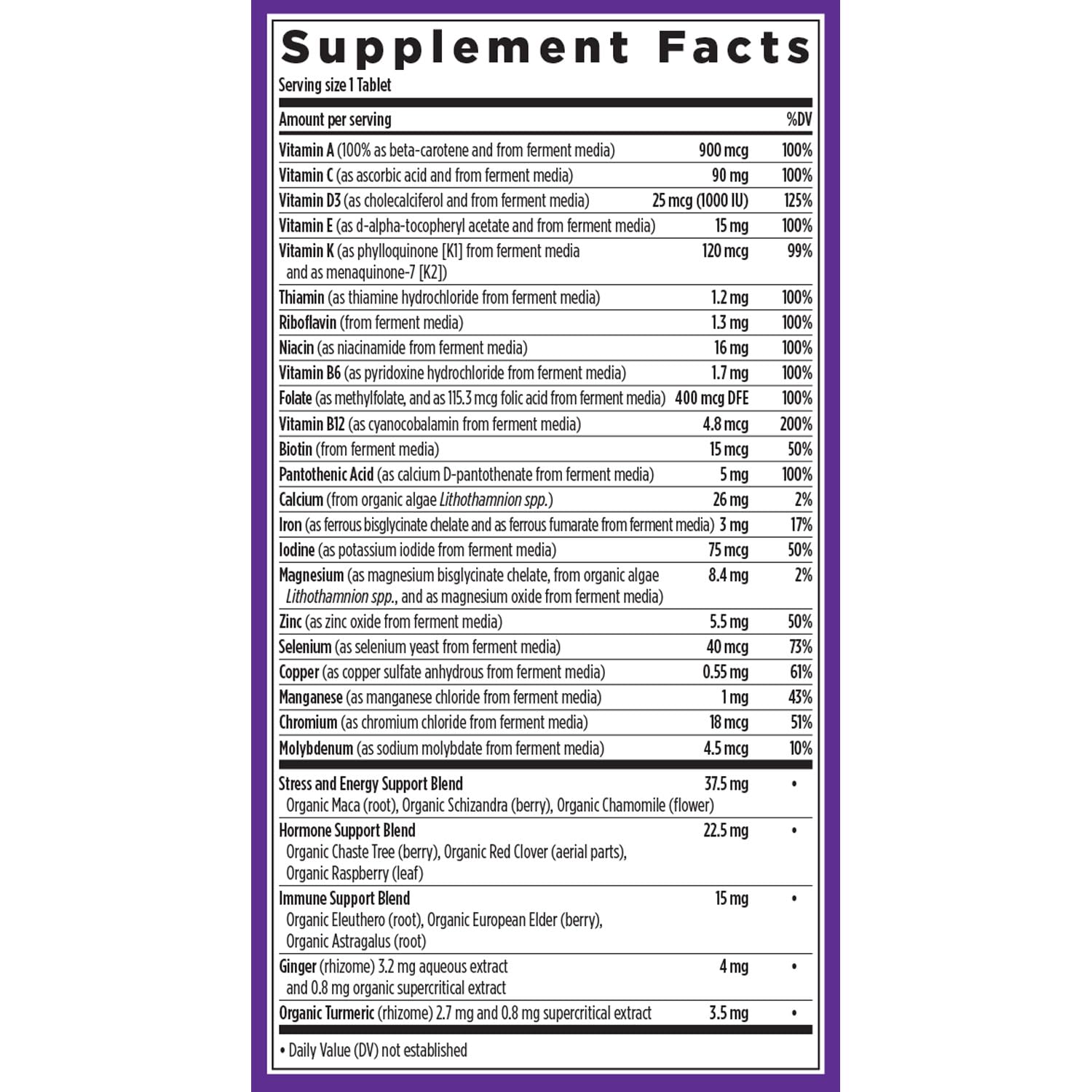 Non-GMO Project Verified, 100% vegetarian multivitamin