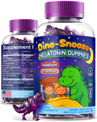 Bottle of New Elements Melatonin Gummies for Kids with dinosaur shapes