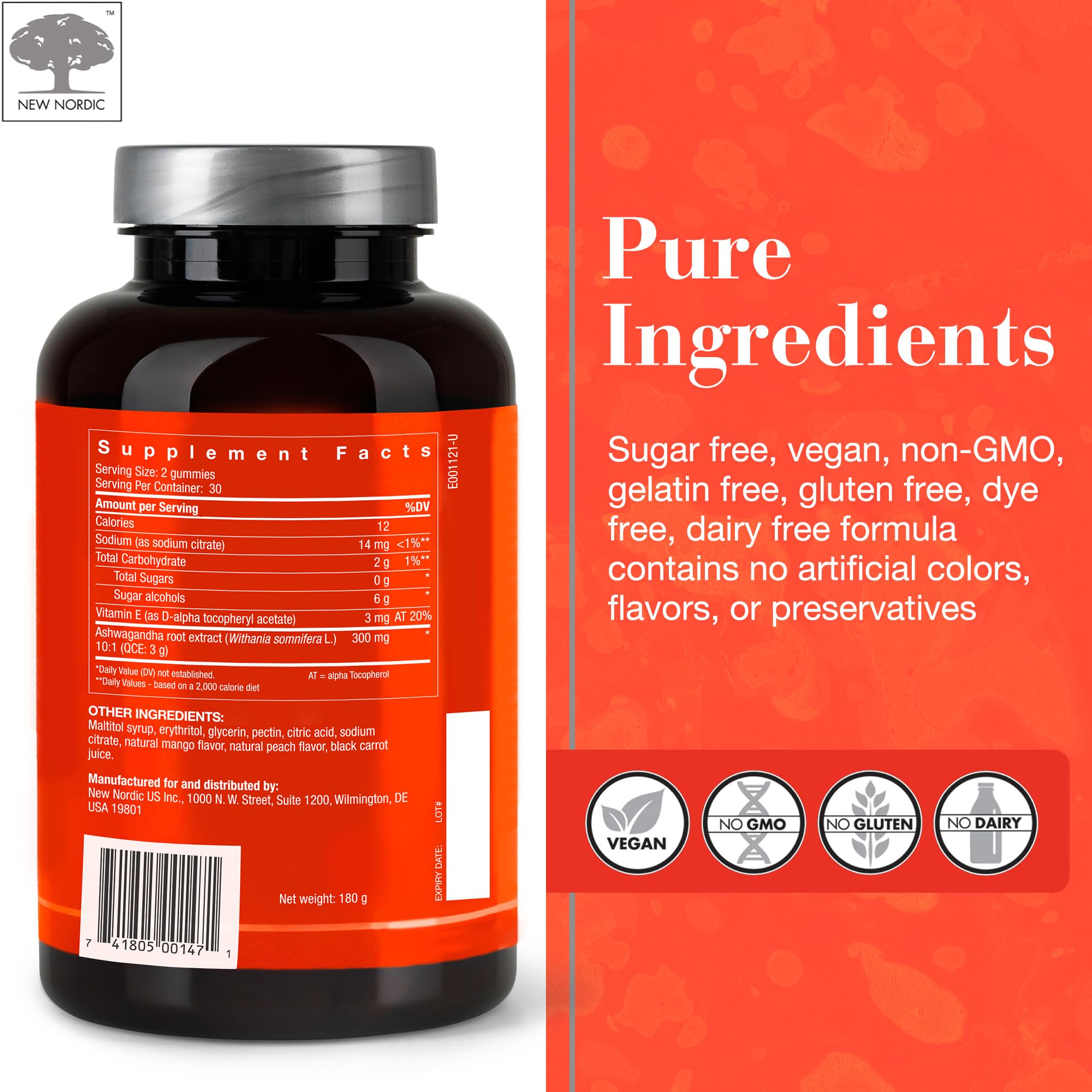 Ingredients label for NEW NORDIC Ashwagandha Gummies