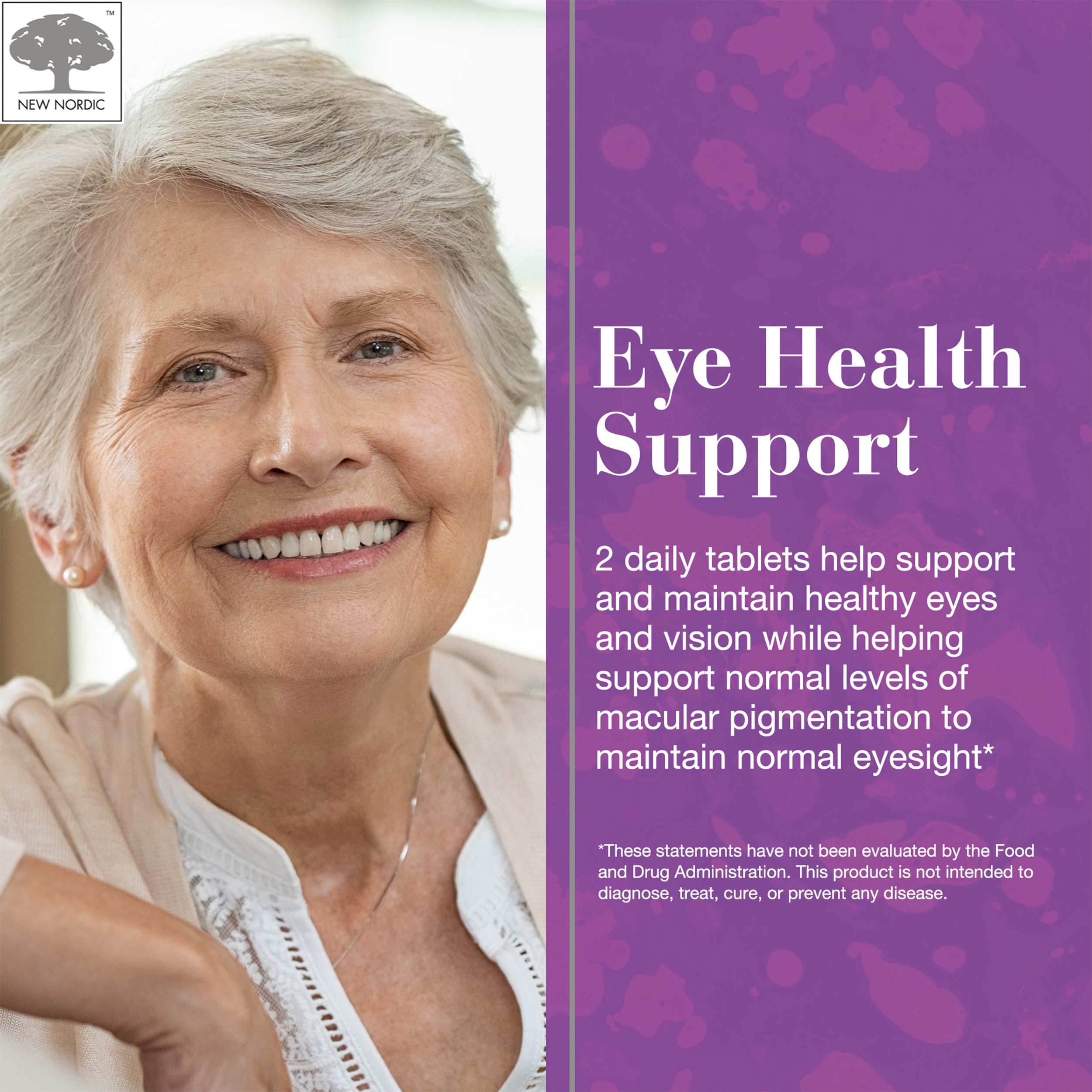NEW NORDIC zinc and vitamins A & E symbols with eye-health tablets.