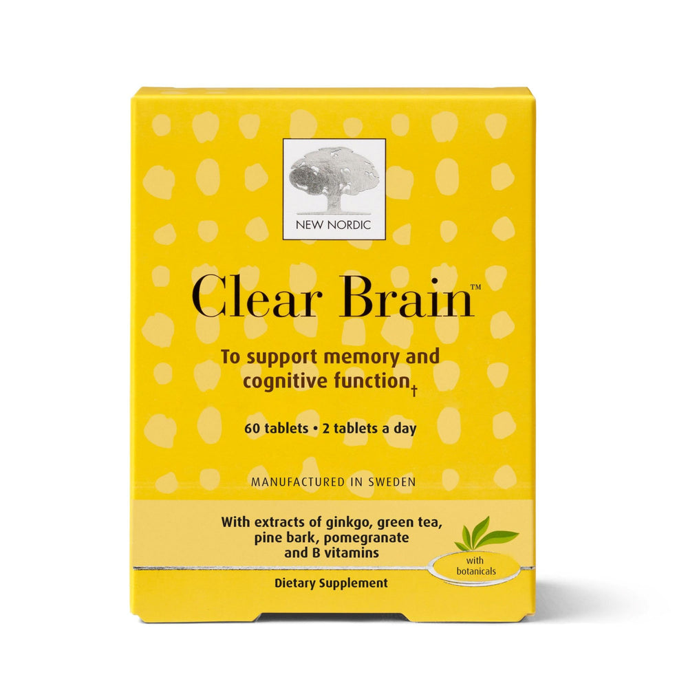 Front view of New Nordic Clear Brain Tablets bottle