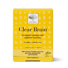 Front view of New Nordic Clear Brain Tablets bottle