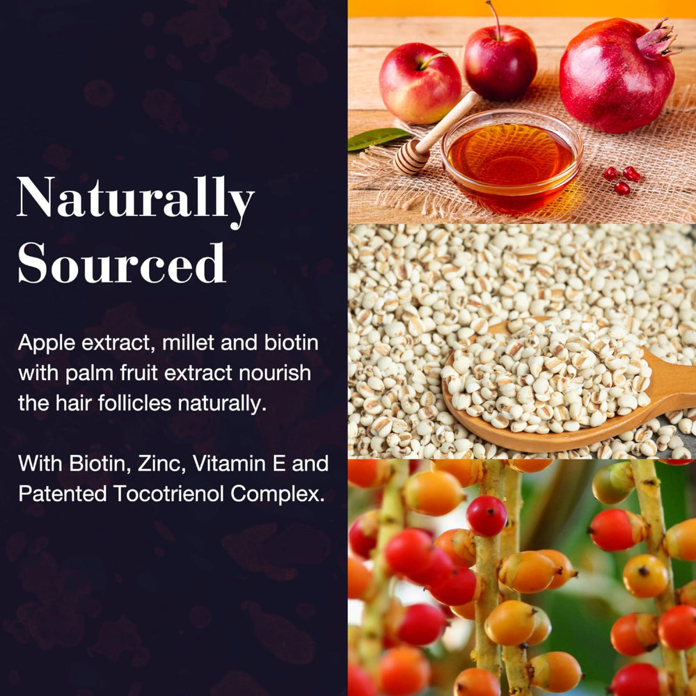 Biotin and palm fruit tocotrienols ingredients close-up