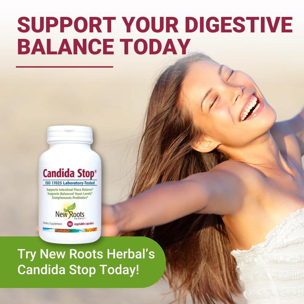 NEW ROOTS HERBAL logo with Candida Cleanse Detox bottle