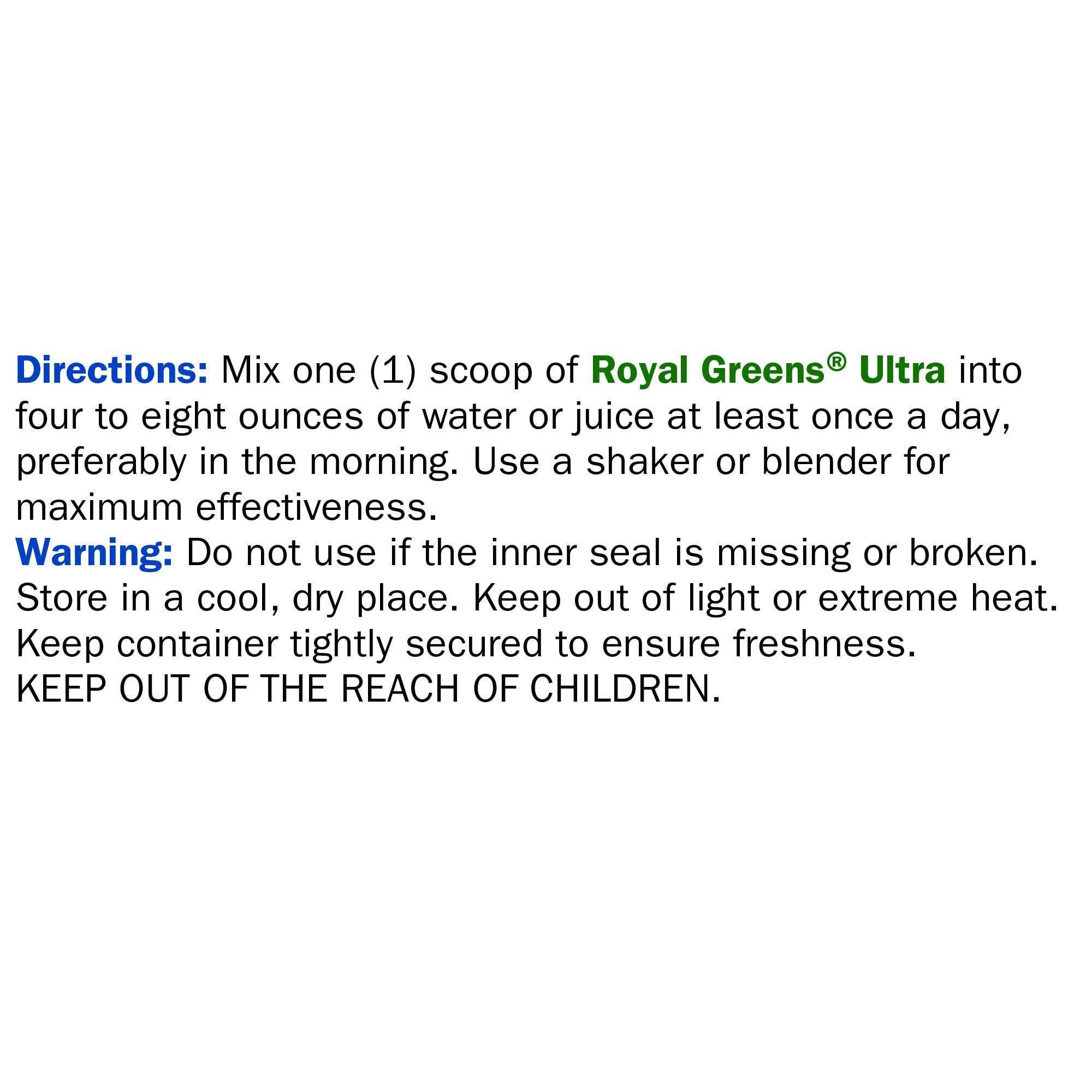 Retail display of Royal Greens Superfood Powder
