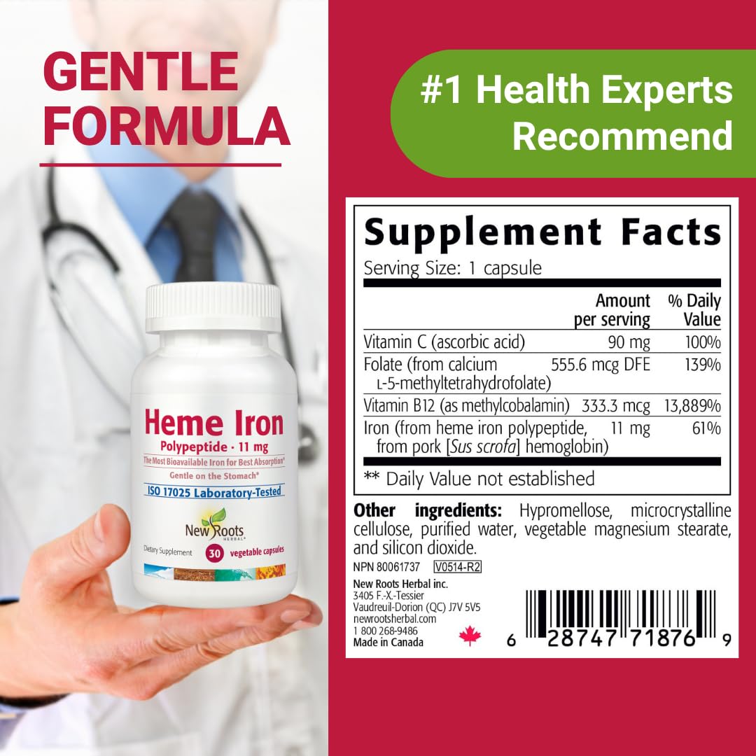 Low-FODMAP label on NEW ROOTS Herbal Heme Iron package