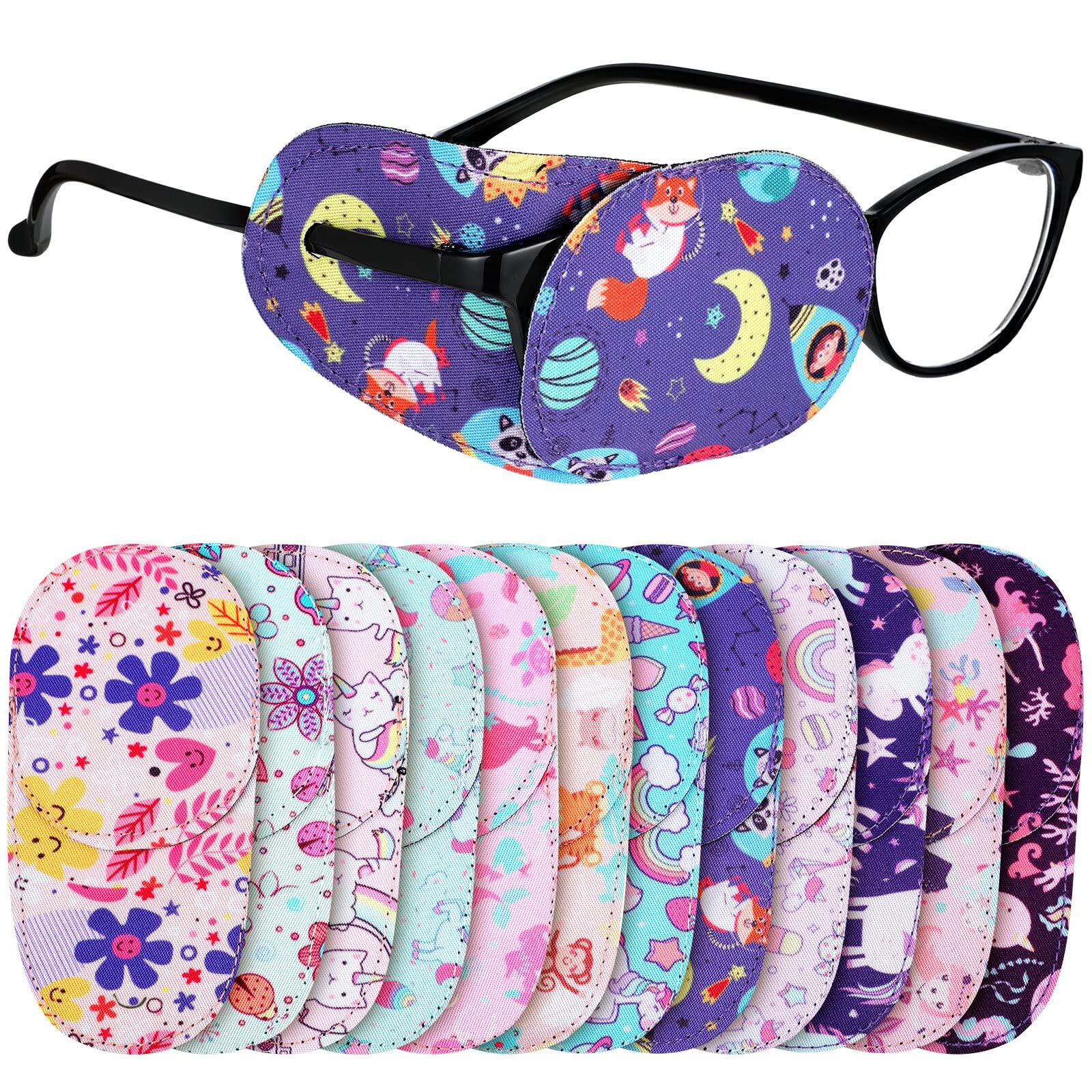 Newcotte 12-pack kids eye patches set with assorted right-eye patterns