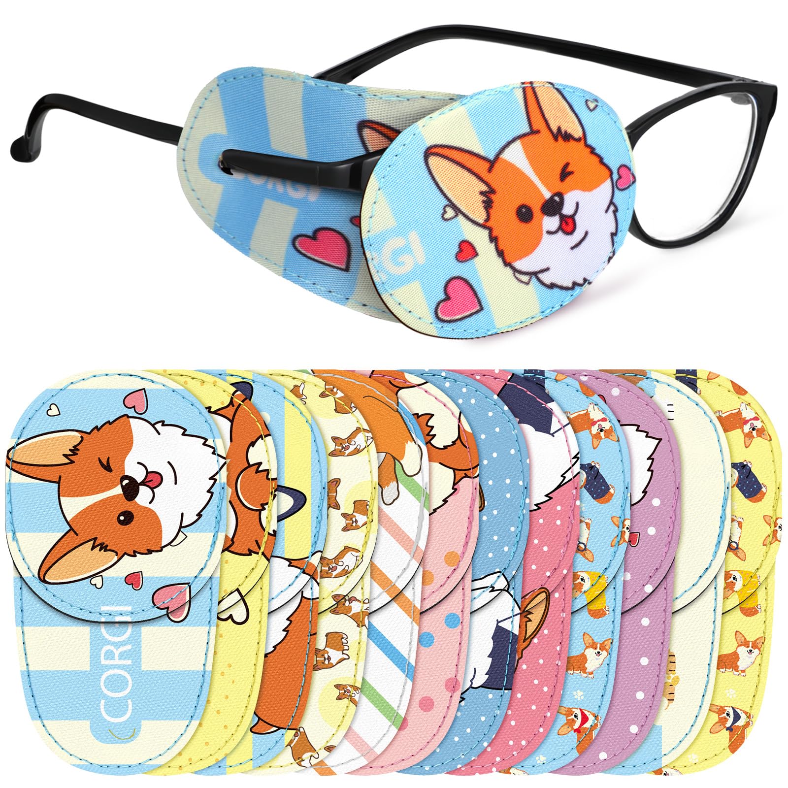 Newcotte 12-piece kids eye patch set with Corgi Dog pattern