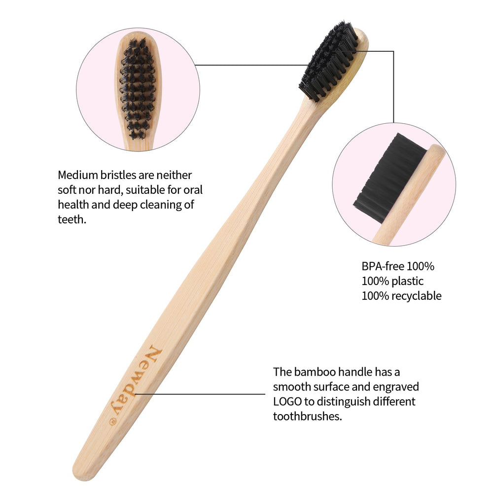 Bamboo Toothbrush with Black Handle - Close Up