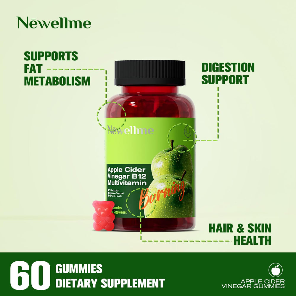 Nutrition facts panel on Newellme ACV Gummies bottle