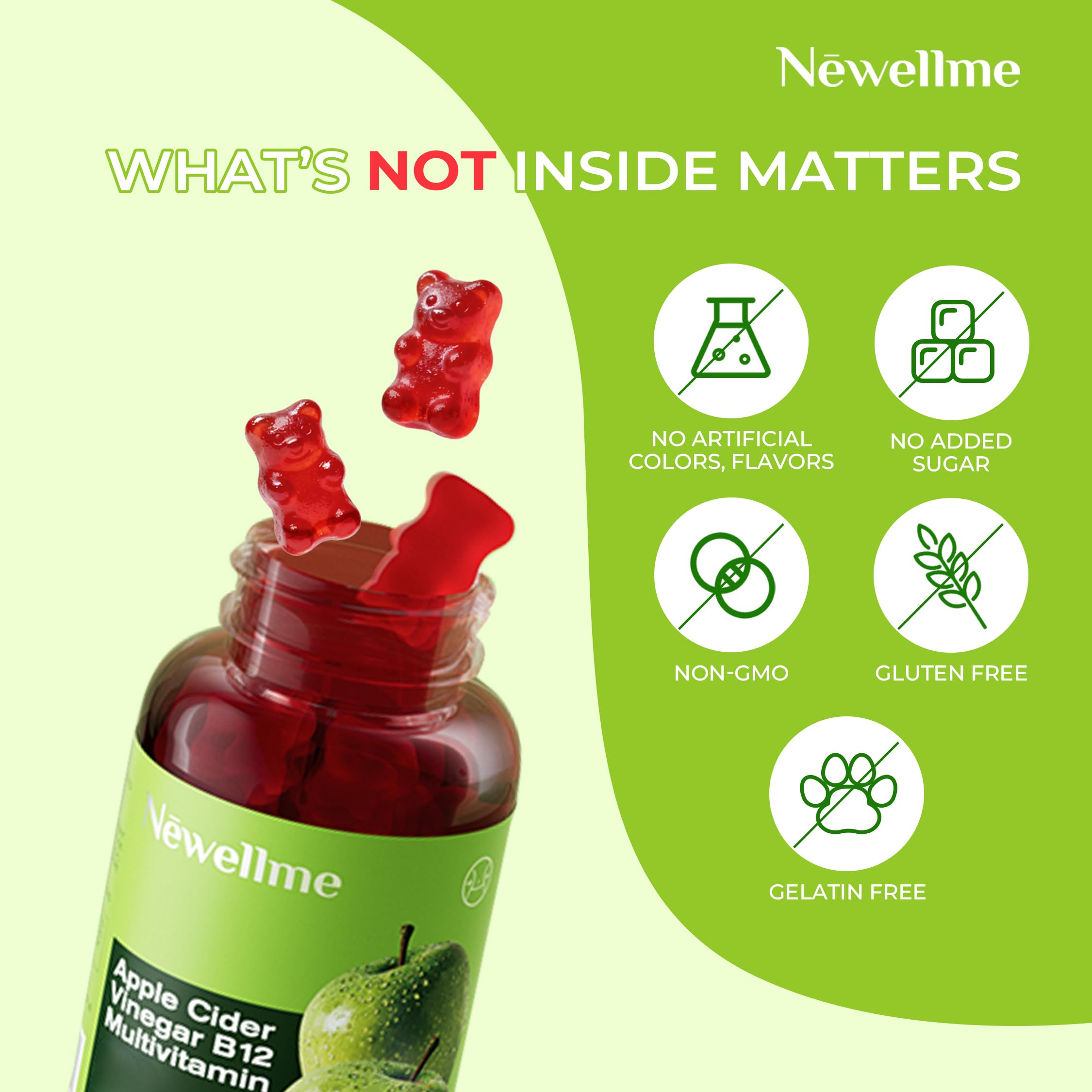 NEWELLME two gummies on a spoon displaying chewable vegan texture