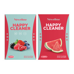 Front packaging of NEWELLME Happy Cleaner Superfood Powder Berry & Watermelon dual-flavor box